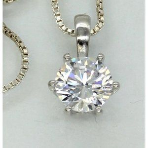 925 STERLING 1 CARAT SOLITAIRE CZ DIAMOND PENDANT/NECKLACE 18" 3.0 GRAMS